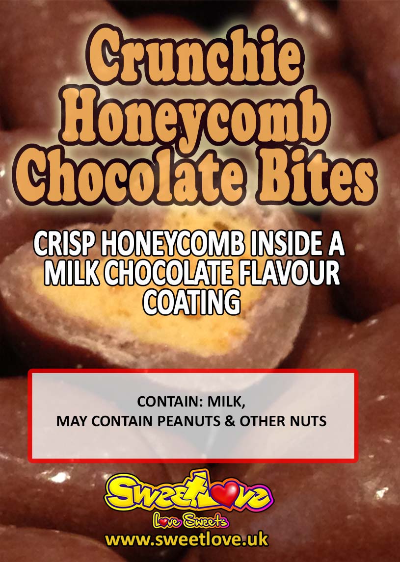 Vending label for Chocolate Flavoured Honeycomb Bites.